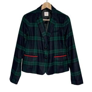 Gap The Academy Blazer Womens 10 Navy Green Plaid Wool Blend Pockets Holiday